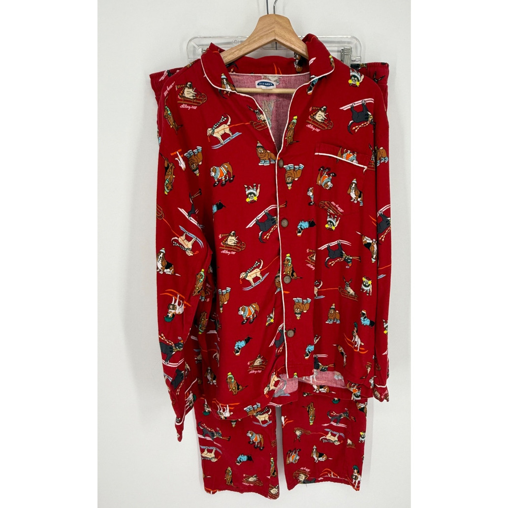 Old Navy 2 PC Flannel Adult Sz XL Pajamas Set Winter Dogs, 2945